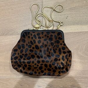 Clare V Brown and Black Animal Print Clutch with Gold Chain